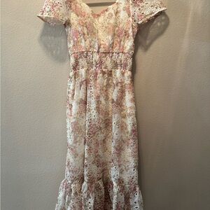 Solitaire Pink and Cream Lace Maxi Dress